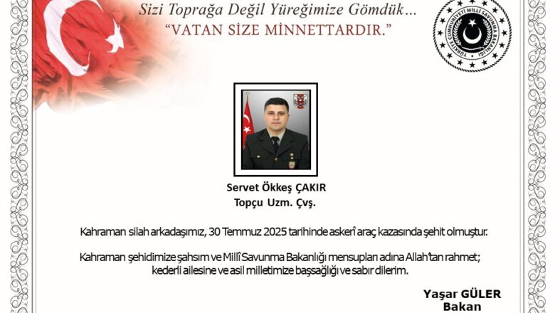 Edirne’de Askeri Araç Kazası: Topçu Uzman Çavuş Servet Ökkeş Çakır Şehit Oldu