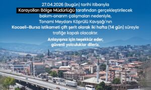 Yalova Tonami Meydanı Kavşağı İki Hafta Boyunca Kapatılıyor