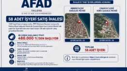 Yalova İl AFAD Müdürlüğü 58 Adet İşyerini İhale Usulüyle Satışa Çıkarıyor