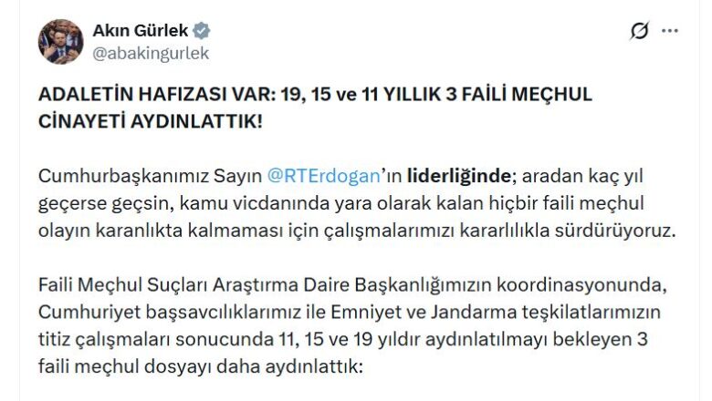  Adalet Bakanı Gürlek Yıllar Sonra Aydınlatılan 3 Faili Meçhul Dosyayı Açıkladı