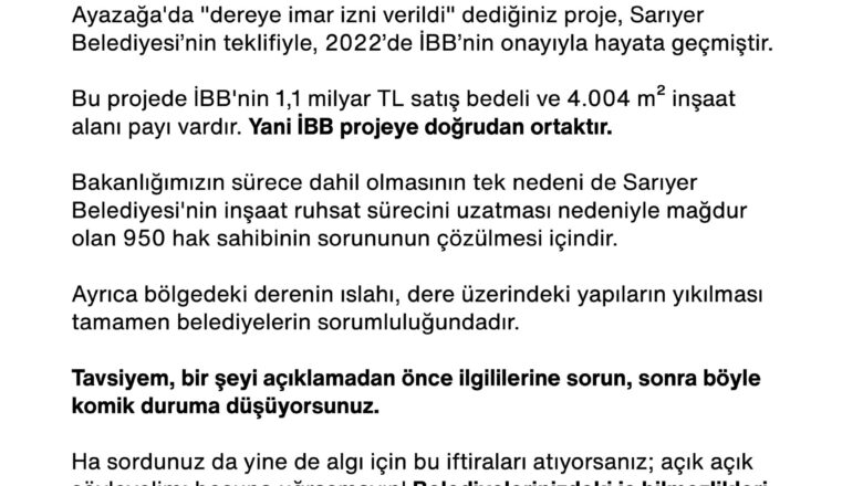  Bakan Kurum’dan Özgür Özel’in Ayazağa İddialarına Sert Yanıt
